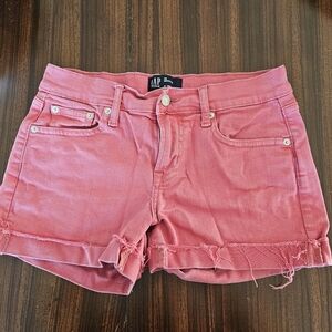 Gap Denim Peach Pink Jeans 3 Inch Shorts Rolled Cuffed Frayed Hem Size 25 R GUC